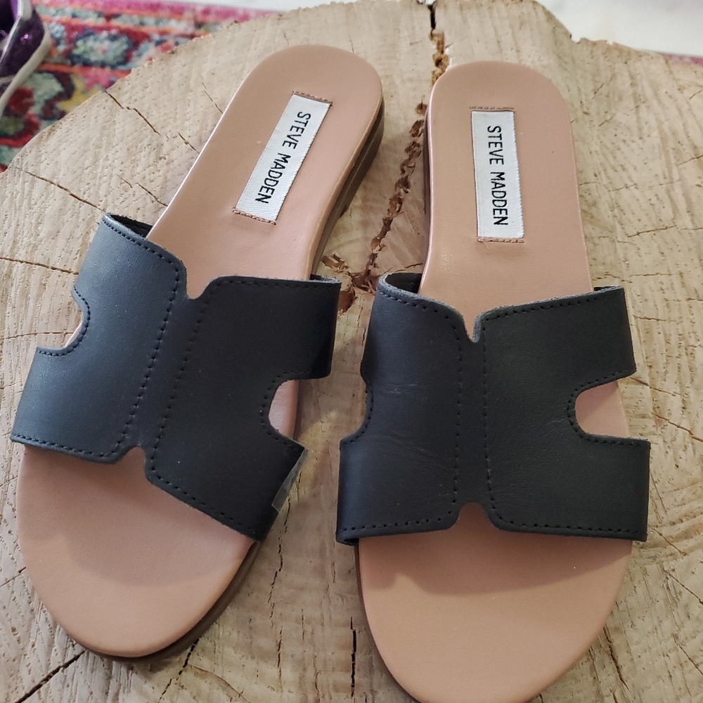Steve Madden black slip ons sandals size 6.5